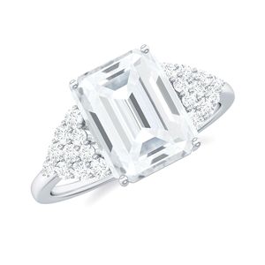 Statement Emerald Cut Engagement Ring with <b>Side</b> Stones 925 Sterling Silver - Product Image 4