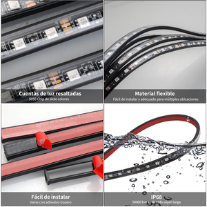 Kit Luci Auto Neon Impermeabili 4 Pezzi 2 X 120 cm & 2 X 90 cm Sorgente LED WS2812B Tipo PCB Nero Controllo App - Product Image 3