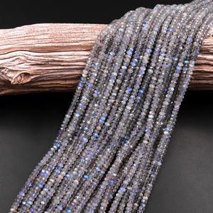 Cuentas Redondas de Labradorita Microfacetada AA de 4 mm, Destellos Azules Brillantes de Arcoíris, Corte Diamante, Hilo de 8.5 Pulgadas - Product Image 2