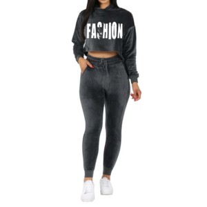 Marque Sports Nouveau Élégant Coton Crop Tops Sweat et Jogging Survêtements Velours Survêtements Dames 2 Pièces Ensemble pour Filles - Product Image 4