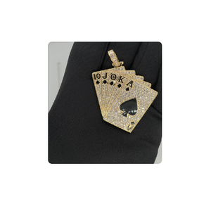 Hiphop Iced Out 14kt Solid Gold <b>Playing</b> <b>Card</b> Straight Flush Pendant with Lab Diamonds for Parties - Product Image 4