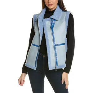 Professional manufacture luxury fur suede leather combination vest elegant look plus size women's leather vest.