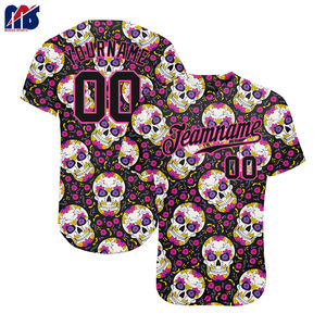 Hallewon calavera estilo Unisex 100% poliéster béisbol Softball Jersey cómodo logotipo personalizado deporte uniforme secado rápido transpirable - Product Image 3