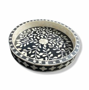 Plateau de service rond à incrustation d'os, décor de Table à manger, plateau de service décoratif et Durable pour les collations - Product Image 2