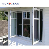 Ventanas Abatibles de Aluminio con Diseño de Rejillas Blancas RICHOCEAN, Vidrio Bajo Emisivo, Ventilación para Cocina, Ventana Abatible para Hogares