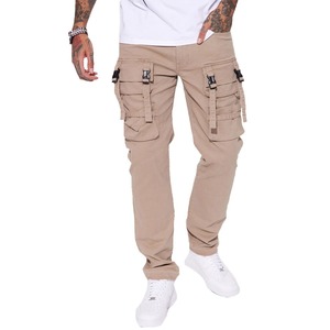 Pantalones Cargo Beige para Hombre, 100% Algodón, Corte Slim Fit, con Tirantes de Hebilla y Cierre de Botones, en Oferta - Product Image 5