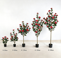 Arbre artificiel en camélia en plastique de qualité supérieure, plante en pot décorative d'intérieur, 100 cm-200 cm, pot noir, salon