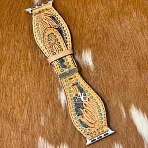 New Hot Trending Handmade Genuine Leather Custom Design Western Floral Tooled Painted <b>Watch</b> <b>Band</b> Boho Replacement <b>Watch</b> Strap - Product Image 1