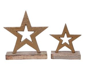 Étoile de Noël en aluminium coulé de haute qualité dorée finie sur une base en bois Ensemble de 2 utilisations dans la décoration de Noël à la maison et à l'hôtel - Product Image 1