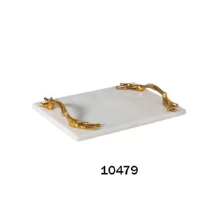 Bandeja de mármol rectangular de lujo con asas doradas Bandeja de servicio de mármol Bandeja personalizada blanca con asas Diseño increíble - Product Image 5