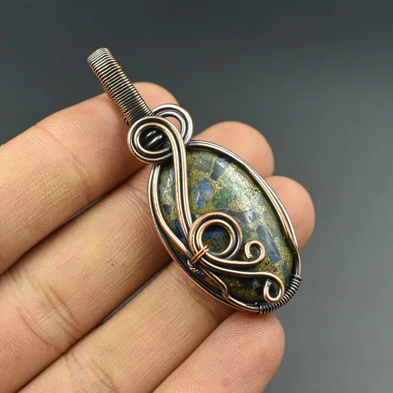 Multi Turquoise Gemstone Copper Wire Wrapped Pendant Gorgeous Mother's Day Gift Wedding Gift N-124