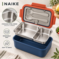 Boîte à bento divisée en acier inoxydable avec deux compartiments profonds, rangement pour couverts et couvercle à boucle sécurisée pour le travail, les pique-niques et les repas