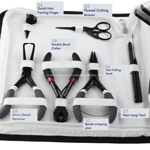 Kit d'outils d'extension de cheveux de qualité supérieure outil de crochet de traction de cheveux microbilles et ruban adhésif dans la pince dissolvante 10 pièces Clips de sectionnement Mini ciseaux - Product Image 4