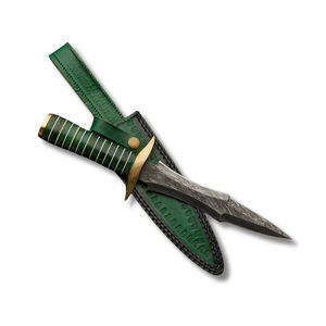 High Quality Carbon Damascus Steel Fixed Blade Hunting <b>Knife</b> Adjustable Hand Orientation Double Edge Leather <b>Sheath</b> Dishwasher - Product Image 1