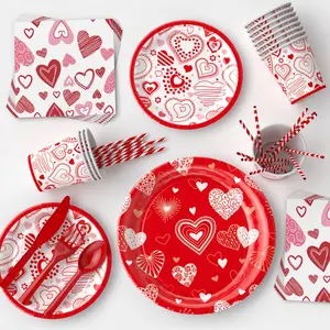 情人节一次性餐具餐盘餐巾杯气球桌布浪漫派对用品