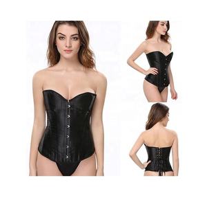 New Arrival Soft Leather <b>Corset</b> Steampunk Overbust Boned Burlesque Bustier Lingerie Top Black Waist Training Body Shaping - Product Image 6