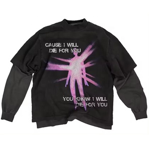 Camisetas personalizadas de fábrica de Hip Hop con cuello redondo, camiseta de manga larga para hombre de alta calidad con estampado bordado de doble capa 2024 - Product Image 5