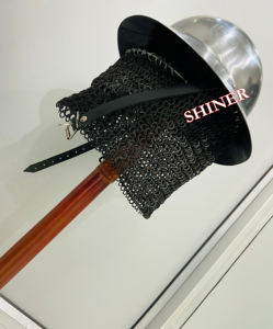 หมวกเหล็กแบบเคทเทิลแคปยุคกลาง หมวกเหล็กแบบโซ่เหล็ก หมวกเคทเทิลแคปสำหรับการจำลองการต่อสู้ หมวกนักรบเหล็ก ขัดเงาสีเงิน พร้อมแถบหนัง - Product Image 3