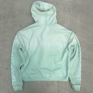 Sudadera con capucha de peso pesado con cremallera personalizada para hombre Vintage ácido lavado holgado Boxy Fit 100% algodón para invierno detalle de diamantes de imitación piedras preciosas - Product Image 2