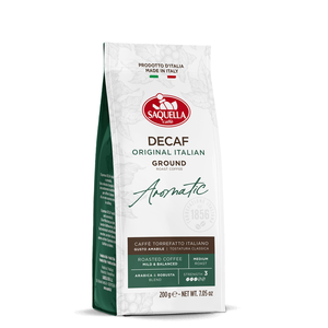Caffè Macinato Italiano Saquella 200g, Decaffeinato, Originale, Delicato ed Equilibrato, Tostatura Media, Aroma Intenso, Gusto Morbido, Arabica Premium - Product Image 1
