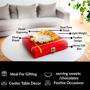 Plateau décoratif rectangulaire vintage en argent plaqué, motif plume, style vintage, pour Diwali, plateau de service en bois et métal, pour plantes - Product Image 6