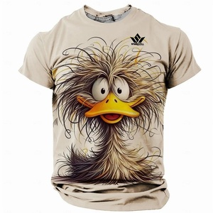 T-shirt décontracté pour homme à manches courtes, col rond, motif poulet de dessin animé, en polyester tricoté respirant, coupe classique - Product Image 6