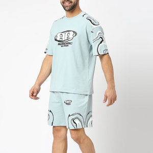 Ensemble t-shirt à manches courtes et short en tricot à imprimé floral pour homme, tenue décontractée d'été respirante - Product Image 4