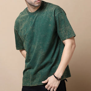 OEM Retro 100% algodón de peso pesado de los hombres de gran tamaño de la camiseta ácido lavado Vintage logotipo personalizado DTG Impresión de talla grande de BD - Product Image 6