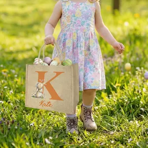 Large Capacity Personalized <b>Easter</b> Bunny Jute <b>Bag</b> Initial Name Customization Perfect Daily Use <b>Easter</b> <b>Gift</b> for Friends Cotton - Product Image 4