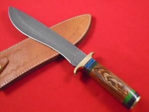 Couteau Bowie de chasse fait main en acier damas personnalisé avec manche en bois gaine en cuir couteaux de qualité bricolage support OEM du fabricant - Product Image 6