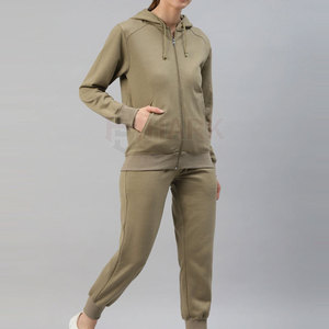 Vente en gros de survêtements d'hiver solides et décontractés en toile 100% coton à séchage rapide pour femmes à manches longues - Product Image 4