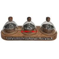 Juego de tres tarros de vidrio para dulces, calidad superior, servidor de nueces de diseñador hecho a mano, excelente calidad, venta al por mayor, nuevo tarro de frutas secas