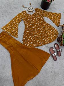 TOP PLAZZO FANDY SOIE SEQUINED BRODERIE COSTUME DE TRAVAIL-Taille Naturelle Silhouette Droite Automne Maxi Style Doux Design Vintage - Product Image 6