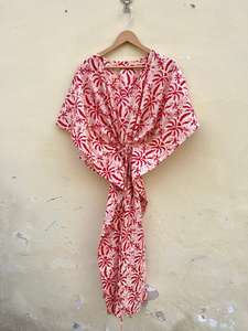 Indien fait à la main 100% coton Kfatan Robe femmes Floral Robe vêtements de nuit décontractés été printemps automne hiver plage vacances lisse - Product Image 2