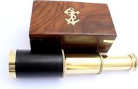 Télescope nautique artisanal en laiton avec ancre, dans une boîte en bois |   Jumelles maritimes vintage |   Conception à 3 sections extractibles |