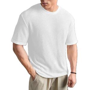 T-shirt en lin à col rond texturé uni pour homme, prix d'usine Chine Bangladesh, logo personnalisé OEM, broderie - Product Image 6