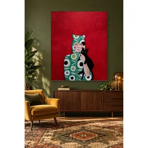 Fida Woman in Cat-Ear Hoodie avec imprimé chat noir sur toile - Product Image 3