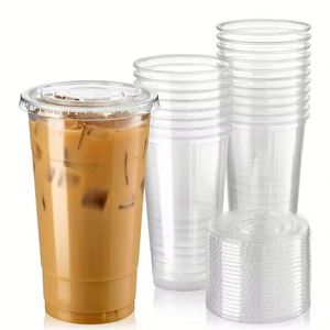 Vasos de Plástico Desechables Personalizados de 107 mm, 30/32 oz, Vasos de PET para Bebidas Frías, Té de Burbujas, Jugos, Boba, con Tapas y Pajitas - Product Image 1