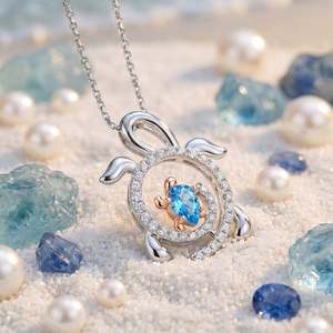 จี้สร้อยคอรูปเต่าคู่สองสีพร้อมพลอยประจำเดือนเกิด - Product Image 3