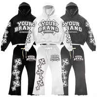 Ensemble de survêtement deux pièces pour homme, couleur unie, avec sweat à capuche long et pantalon de jogging évasé basique, grande taille, hiver, personnalisable avec logo