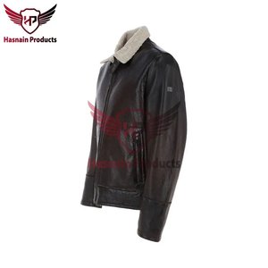 <b>Mens</b> Genuine Leather <b>Jacket</b> Winter <b>Shearling</b> Collar Biker Bomber Motorcycle Casual Fashion Cowhide Custom OEM ODM - Product Image 2