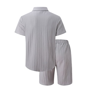 2025 último diseño de fábrica al por mayor logotipo personalizado de los hombres cuello de punto polos de manga corta Camiseta Casual conjunto doble - Product Image 3