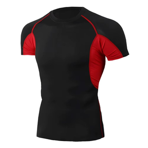 T-shirt de sport pour homme haute performance à manches courtes, col rond, séchage rapide, coupe ajustée, en polyester tricoté, couleur unie, vêtement de sport - Product Image 2