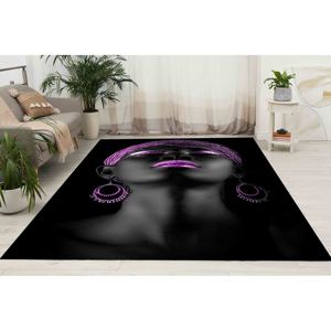 Alfombra de Arte con Diseño de Mujer Negra: Detalles en Morado, Decoración Moderna para el Hogar, Alfombra Suave No Tejida - Product Image 5