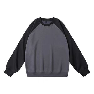 Sudadera de cuello redondo de manga raglán de bloque de dos colores de peso pesado para hombre, Jersey informal, sudadera básica cómoda, sudaderas con capucha - Product Image 6