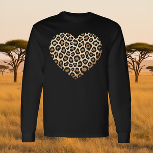 Camiseta de manga larga con estampado de leopardo y corazón de guepardo, cuello redondo, unisex, para adultos, ropa de moda - Product Image 3