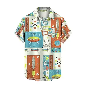 热卖夏威夷新设计时尚v领3D设计空白带OEM标志印花夏威夷衬衫