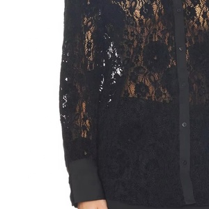 Women's Korean Style Floral Crop <b>Top</b> Button Down Long Sleeve Shirt Summer Nylon Polyester Formal Casual Party OEM Wholesale - Product Image 5