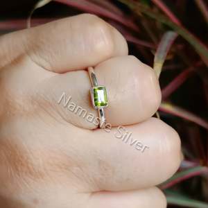 Handmade Dainty Boho Ring Natural Peridot 925 <b>Solid</b> Sterling <b>Silver</b> for Women Minimalist <b>Silver</b> Ring Fashion Gift - Product Image 4