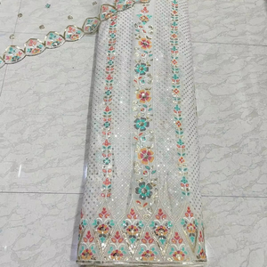 Telas de Georgette de viscosa pura, transpirables, bordadas, impresas, para niñas, boda, Sherwani, vestido teñido, materiales, trama a cuadros de punto - Product Image 1